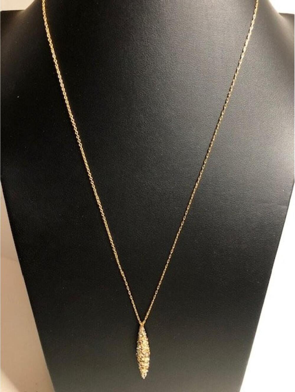 B1075 Alexis Bittar Crystal Encrusted Spiked Pendant Necklace Gold Tone